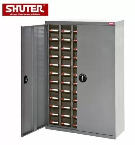 Metal Storage Parts Cabinet for Industrial Workspaces - 60 Drawers in 5 Columns with Double Door